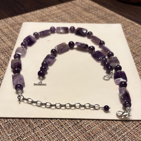 Chevron Amethyst Purple/Lavender Gemstones Necklace Bracelet Set - Picture 6 of 8